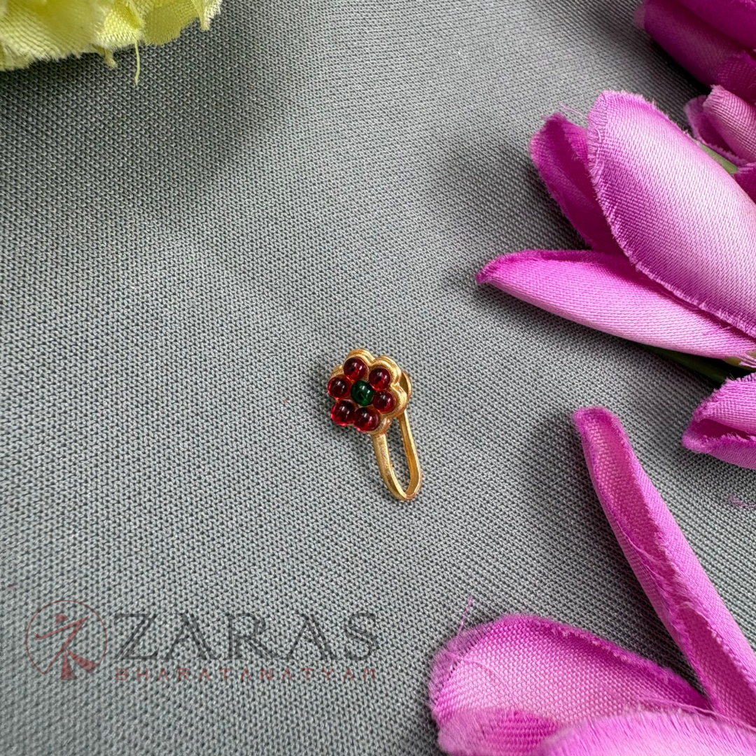 Bharatanatyam Dance Jewellery - 7 S Nose Pin Red kemp image 1