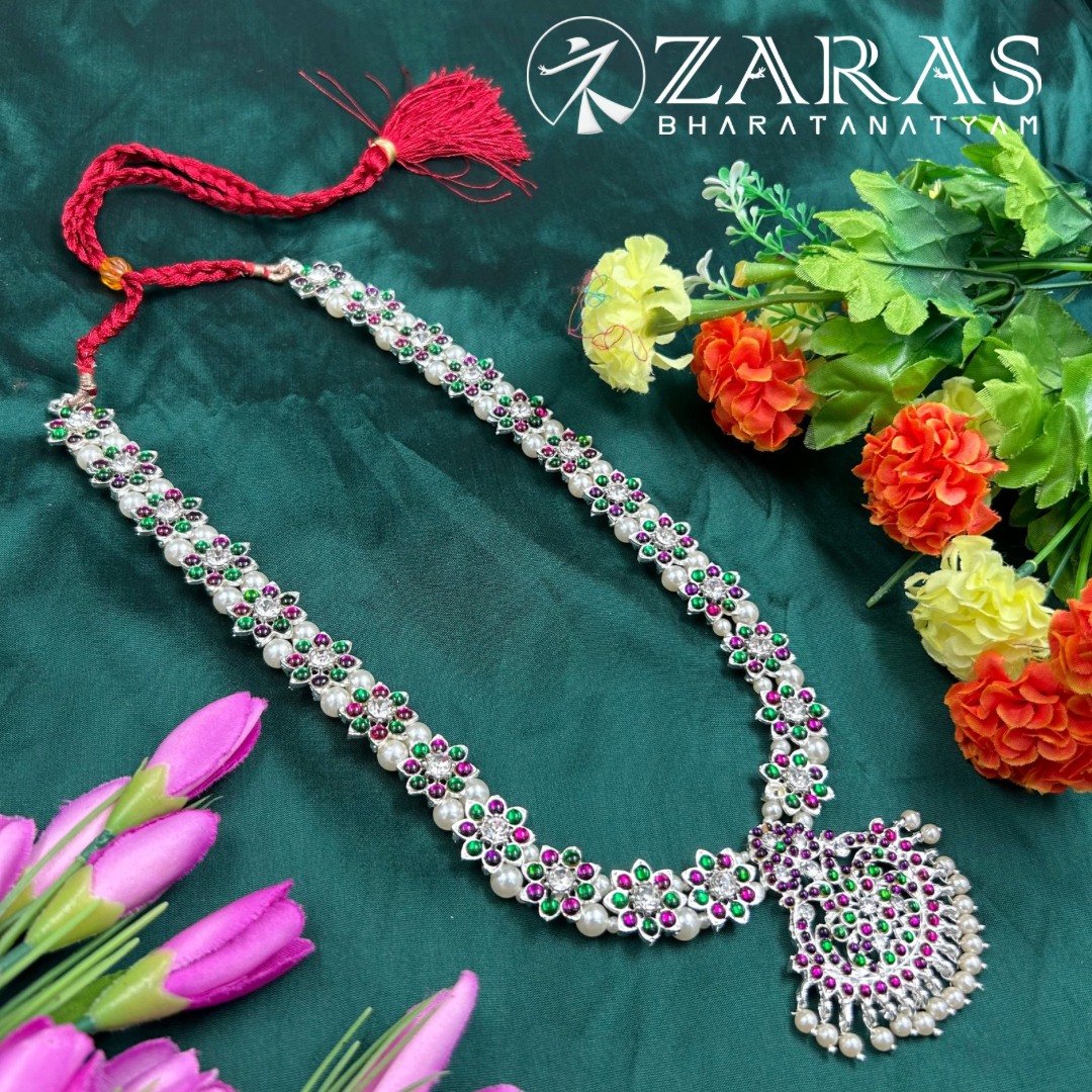 Bharatanatyam Dance Silver Jewellery - Haaram Flower Design PG Kemp CS image 1