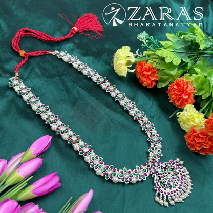 Bharatanatyam Dance Silver Jewellery - Haaram Flower Design PG Kemp CS image 1