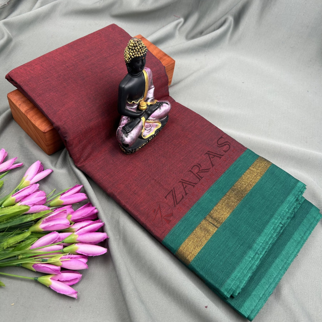 Bharatanatyam Dance Practice Saree - Maroon with Green Plain Border image 0