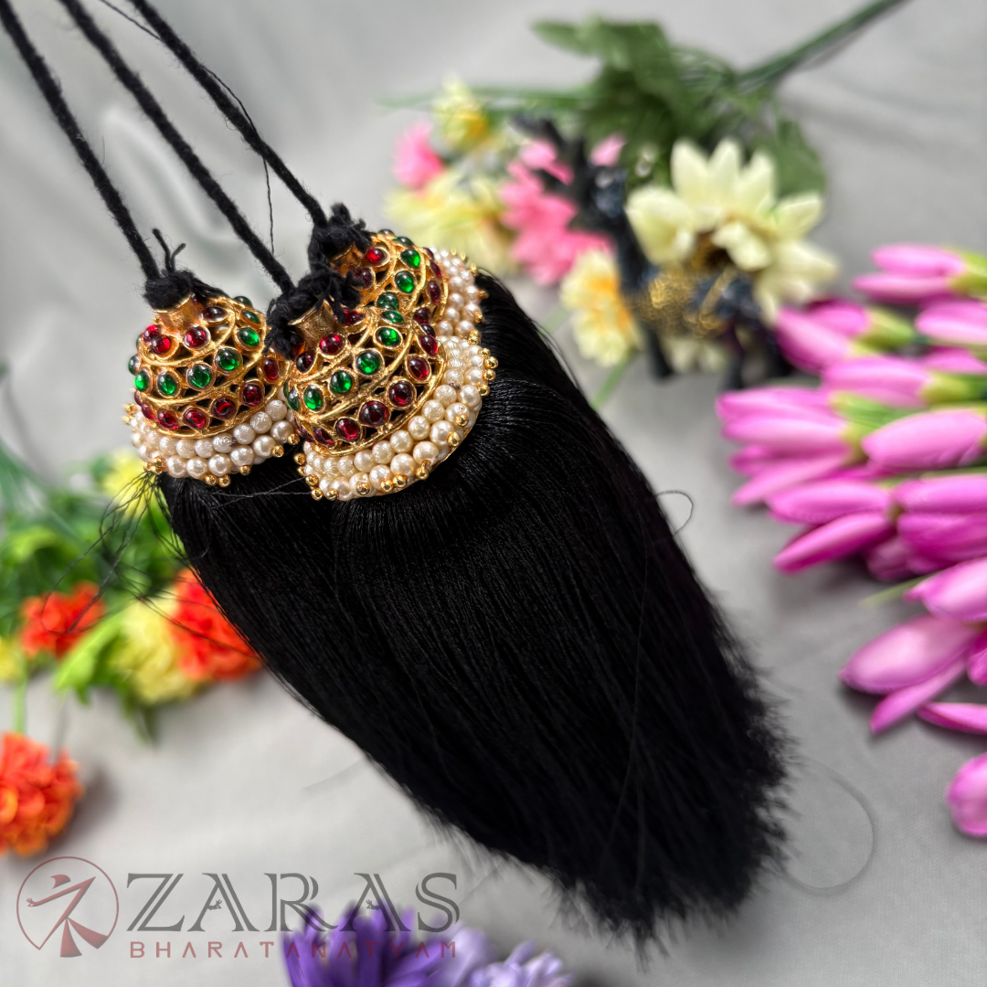 Bharatanatyam Dance Jewellery - Kemp Kunjalam 3 Line Hair Type image 1