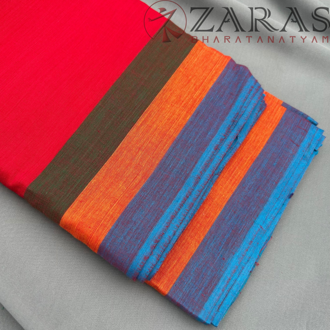 Bharatanatyam Dance Practice Saree - Red Triple Border image 1