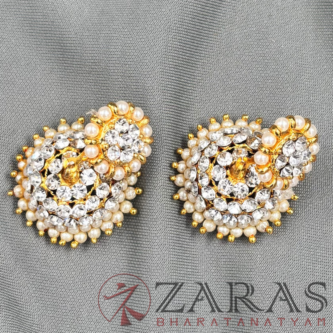 Bharatanatyam Dance Jewellery - 3L Full White Stone Jimiki with Kammal image 3