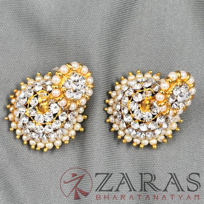 Bharatanatyam Dance Jewellery - 3L Full White Stone Jimiki with Kammal image 3