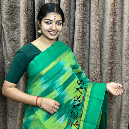 Bharatanatyam Dance Practice Saree - Green L GR Mixed Ikkat Saree image 0