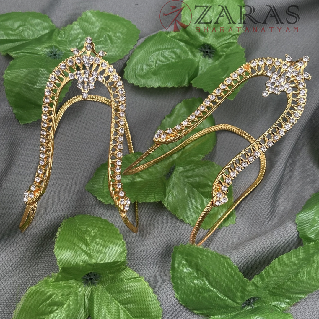 Bharatanatyam Dance Jewellery - Gold White Stone Vangi / Baaju Bandh image 0