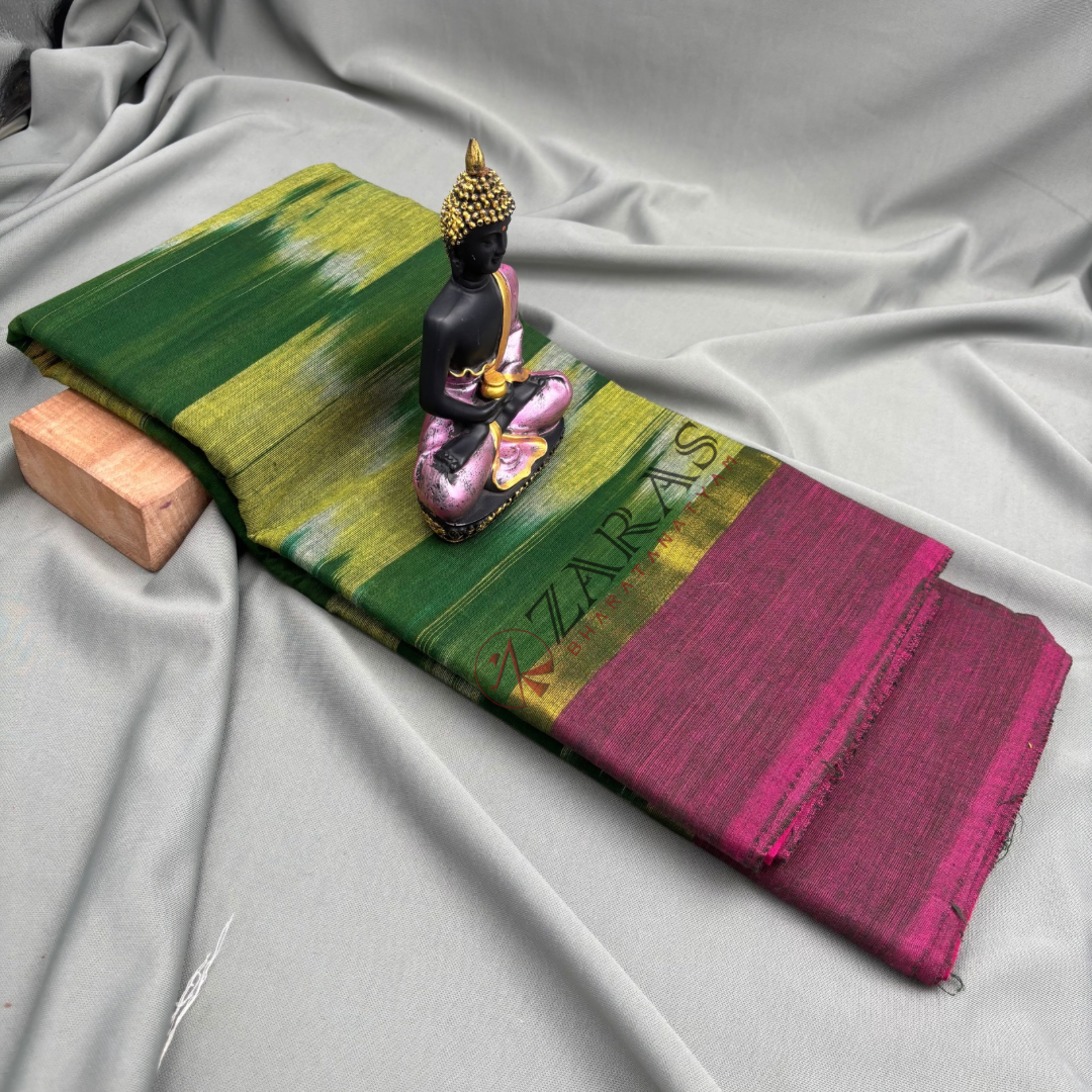 Bharatanatyam Dance Practice Saree - Green with Purple Ikkat Design image 1