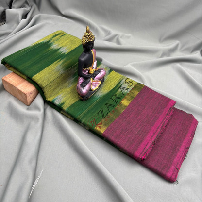 Bharatanatyam Dance Practice Saree - Green with Purple Ikkat Design image 1