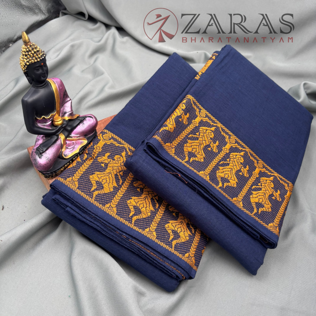 Bharatanatyam Dance Practice Saree - Dark Blue With Masted Doll Border image 2