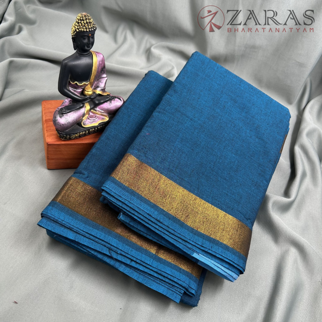 Bharatanatyam Dance Practice Saree - Peacock Blue with Gold Plain Border image 1