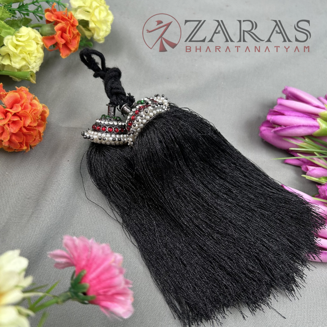 Bharatanatyam Dance Jewellery Black - Stone Kunjalam 3 Line Hair Type image 1