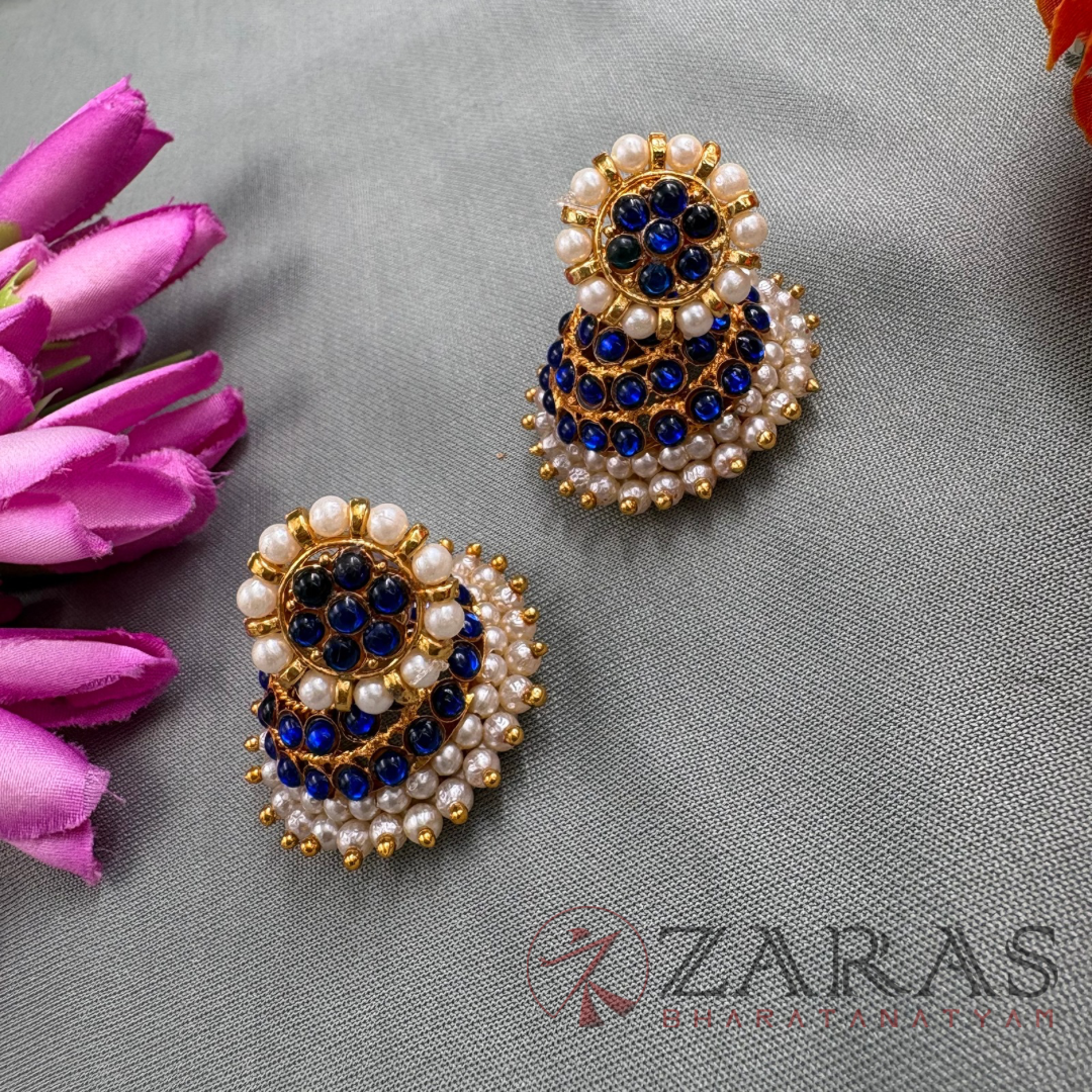 Bharatanatyam Dance Jewellery - 3L Blue Kemp Jimiki with Kammal image 0