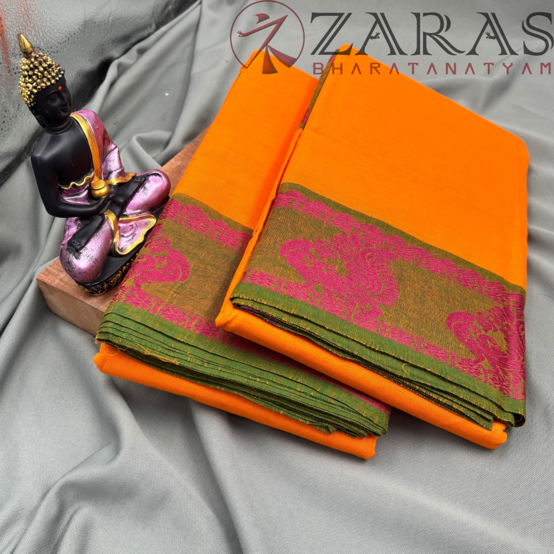 Bharatanatyam Dance Practice Saree - M Yellow Green Peacock Border image 2