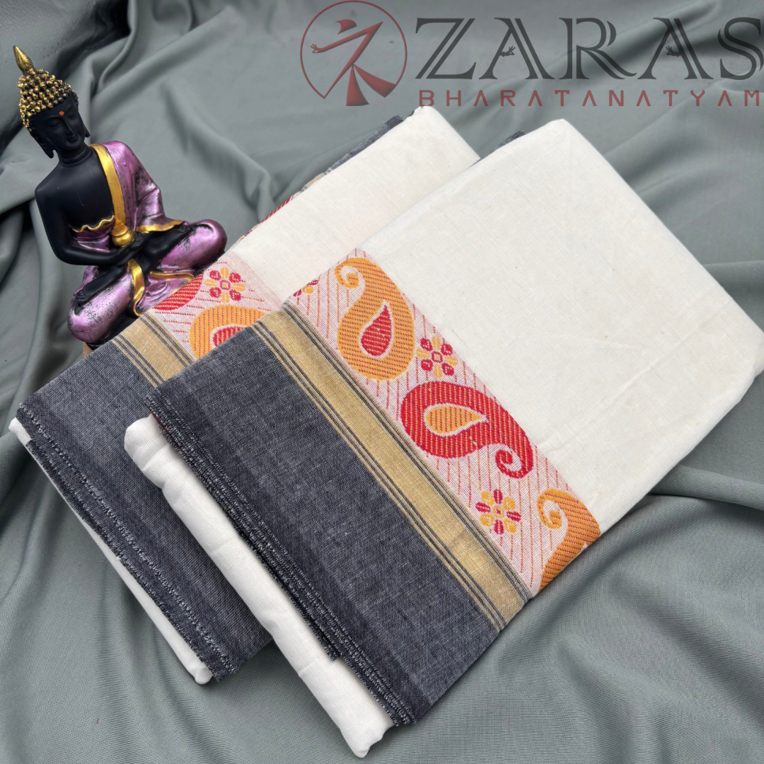 Bharatanatyam Dance Practice Saree - White Grey Manga Border image 2