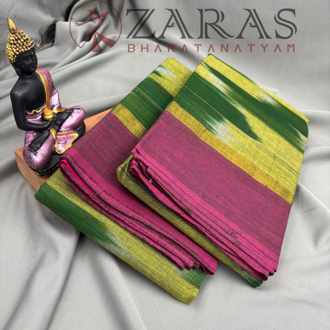 Bharatanatyam Dance Practice Saree - Green with Purple Ikkat Design image 2
