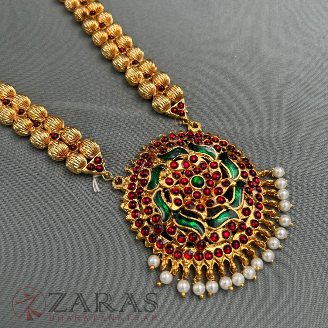 Bharatanatyam Dance Jewellery - Sun with Flower RG Kemp Haaram / Long Chain image 3