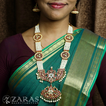 Bharatanatyam Dance Jewellery - 4 Lines Beads with Sun RG Kemp Haaram / Long Chain image 0