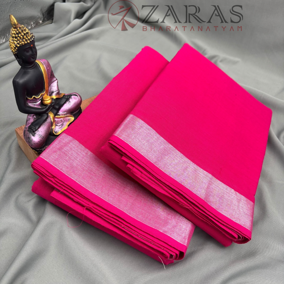 Bharatanatyam Dance Practice Saree - Pink with Silver Plain Border image 2