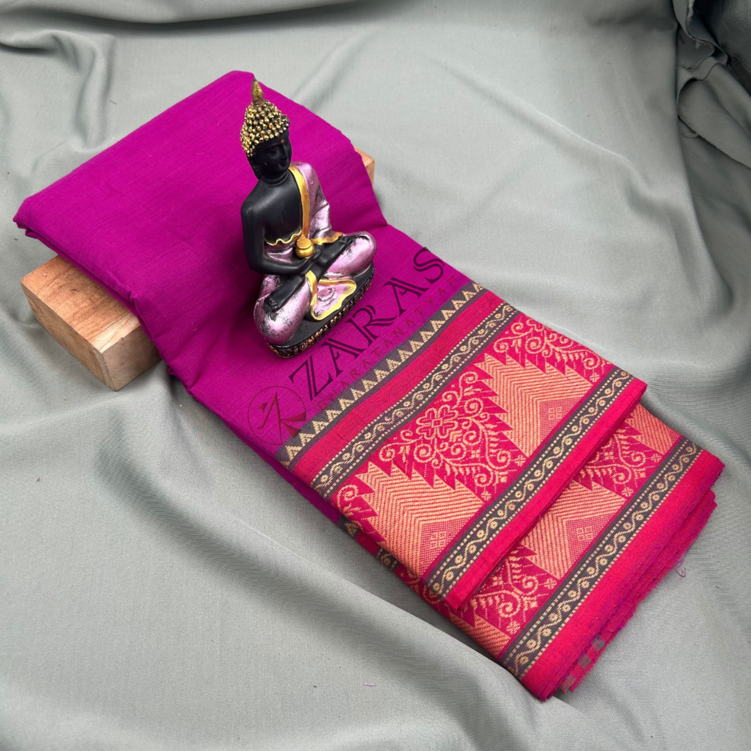 Bharatanatyam Dance Practice Saree - Purple with Pink Temple Border (6 mtr) image 0