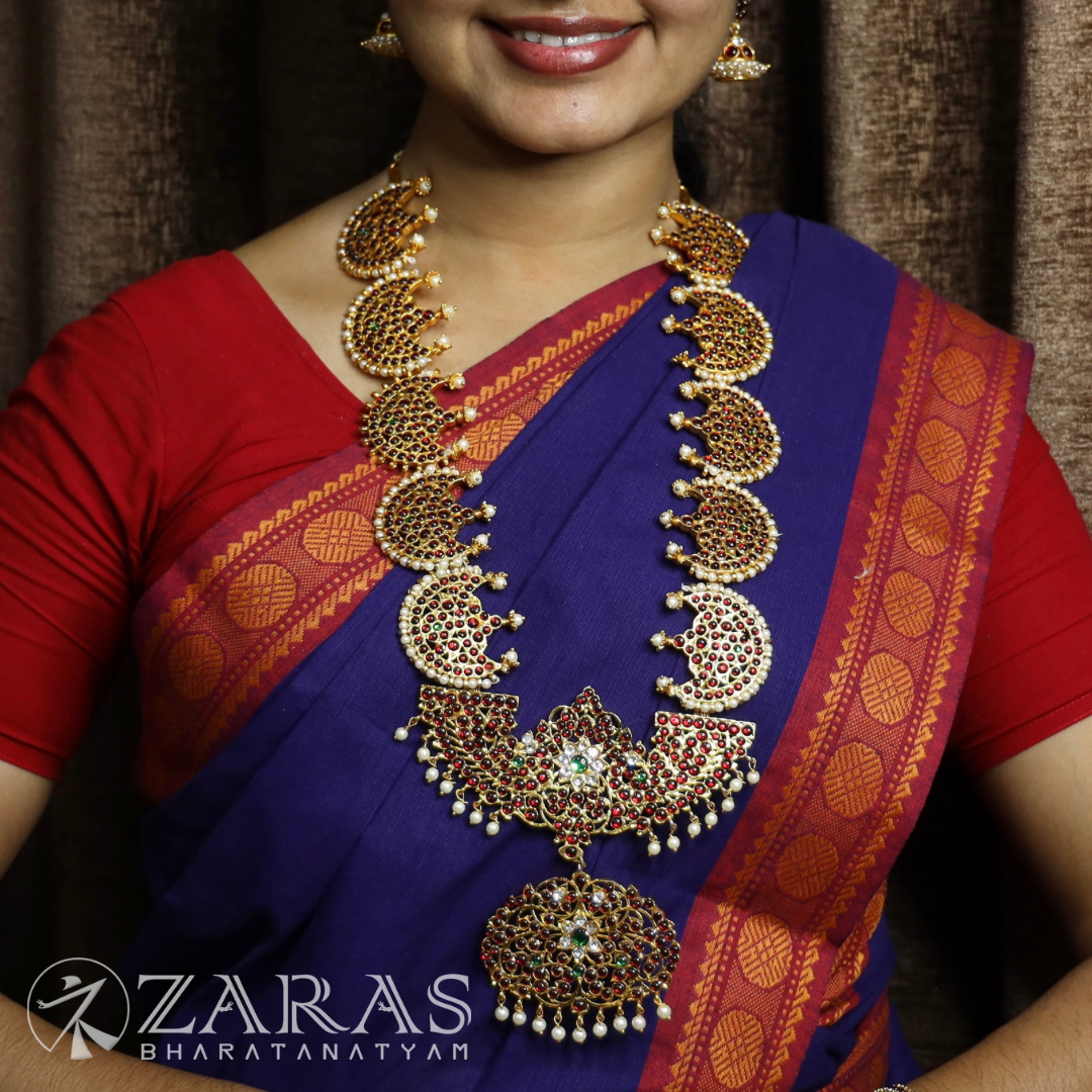 Bharatanatyam Dance Jewellery - 5 Step Moon with peacock RG Kemp Haaram image 0