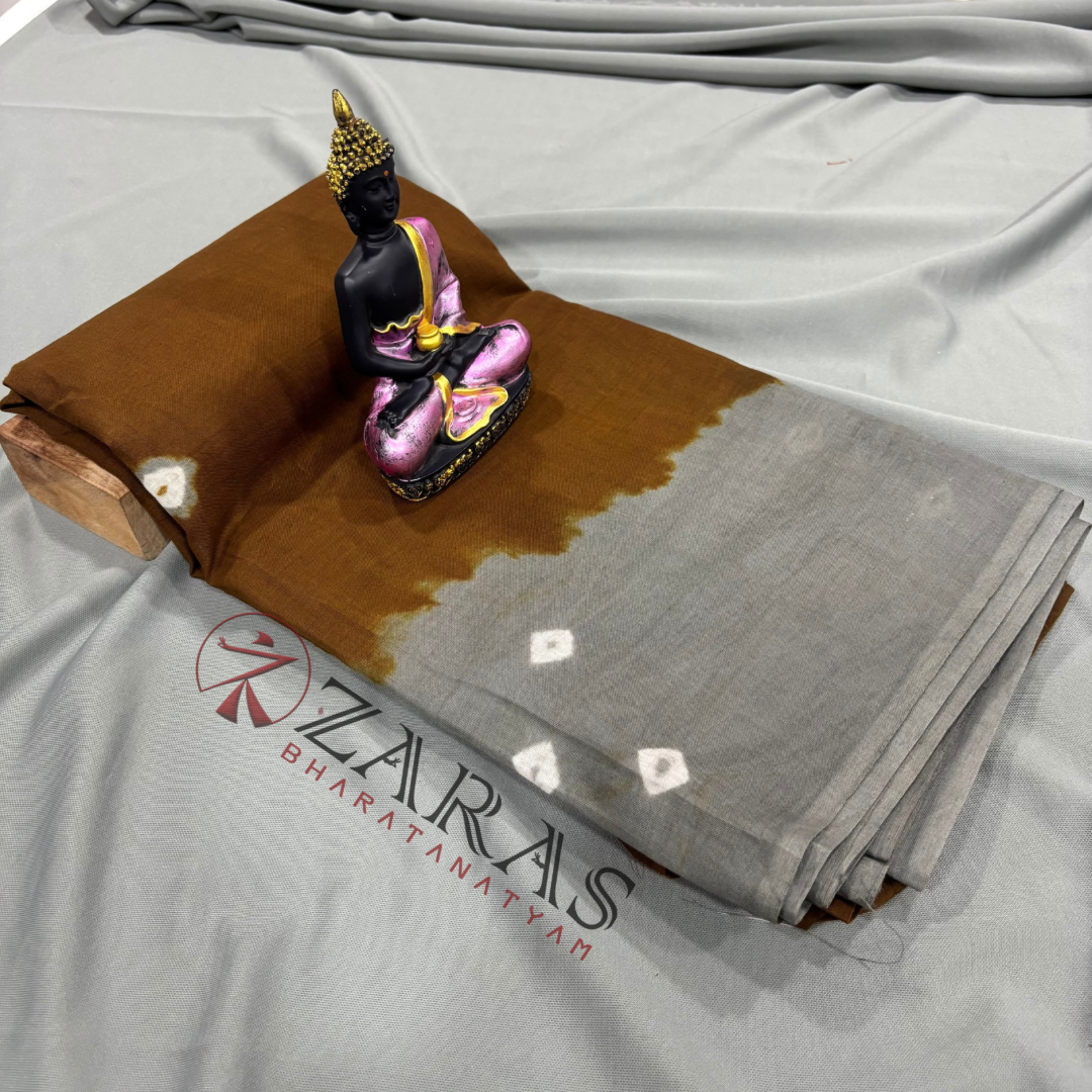 Bharatanatyam Dance Practice Saree - L Brown with Grey Bandhini Saree image 1