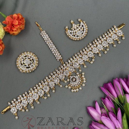 Bharatanatyam Dance Jewellery - Headset Manga White Stone image 0