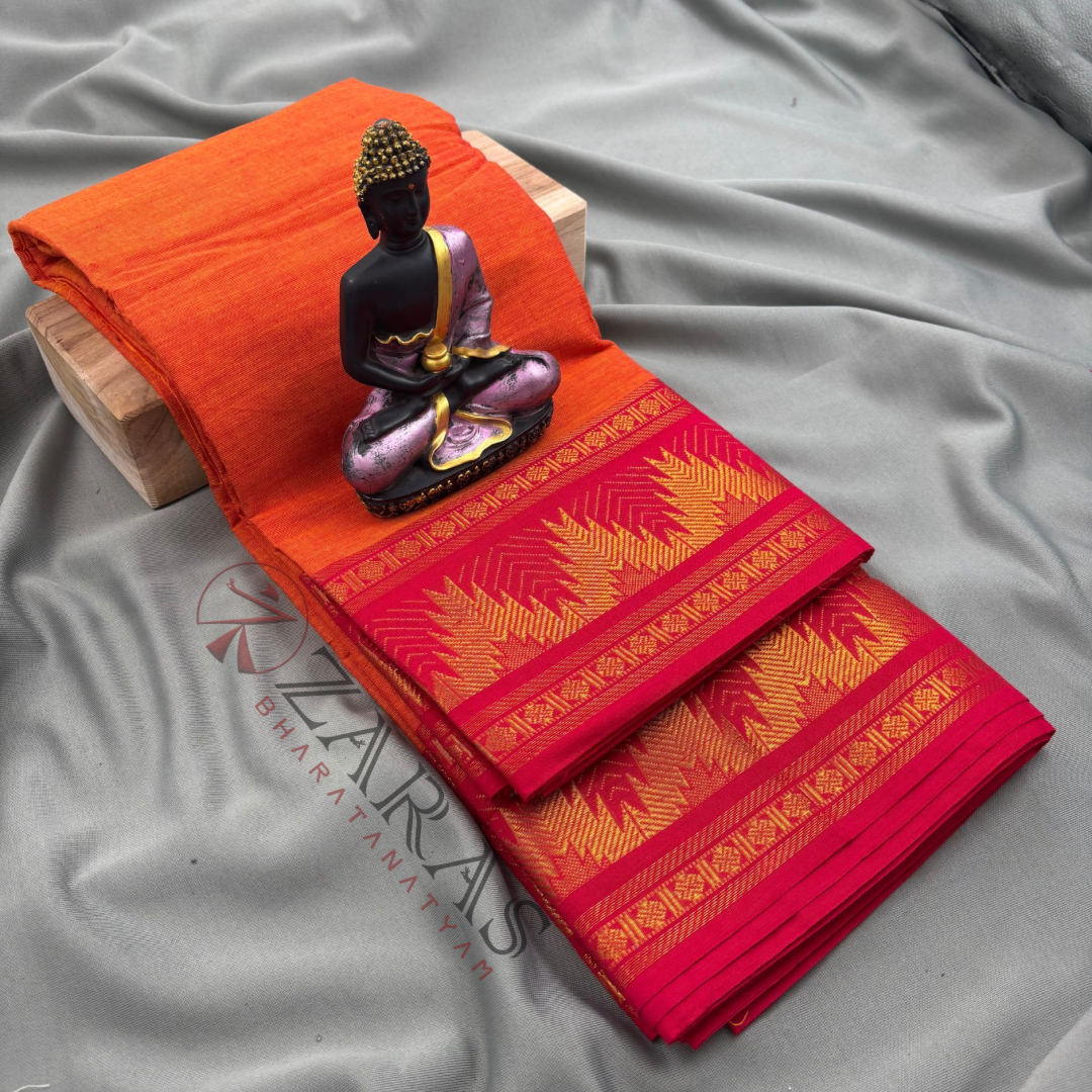 Bharatanatyam Dance Practice Saree - Orange with Red Temple Border (6 mtr) image 0