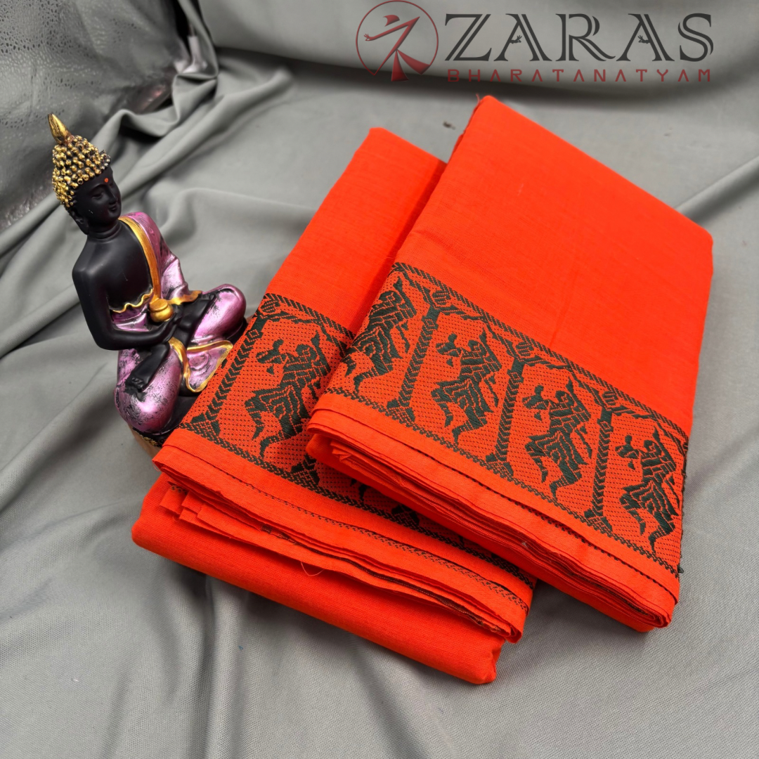 Bharatanatyam Dance Practice Saree - Orange D Green Doll Border image 2