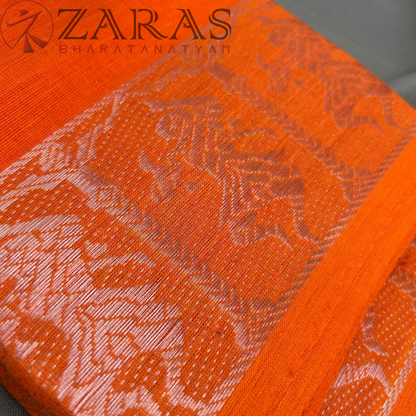 Bharatanatyam Dance Practice Saree - Orange Silver Doll Border image 1