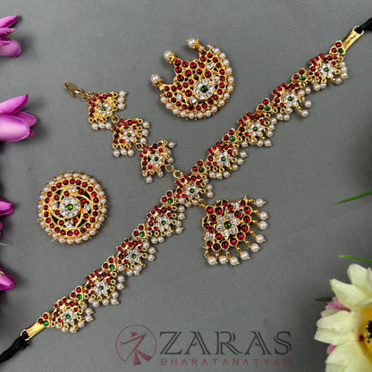 Bharatanatyam Dance Jewellery - Headset Flower RG Kemp Beads CS image 0