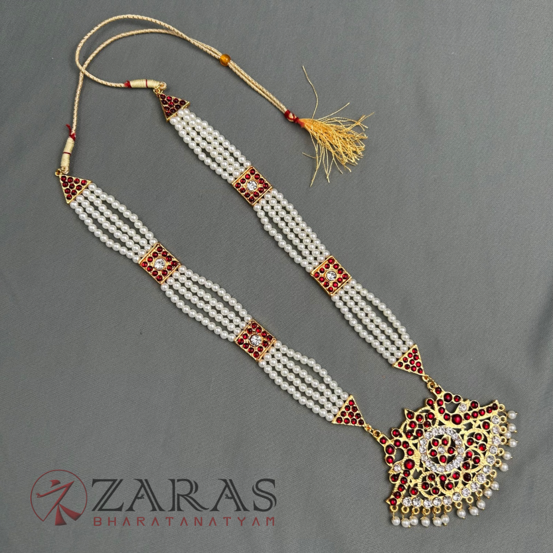 Bharatanatyam Dance Jewellery - 4 Lines Beads Padak Box Long Chain image 2