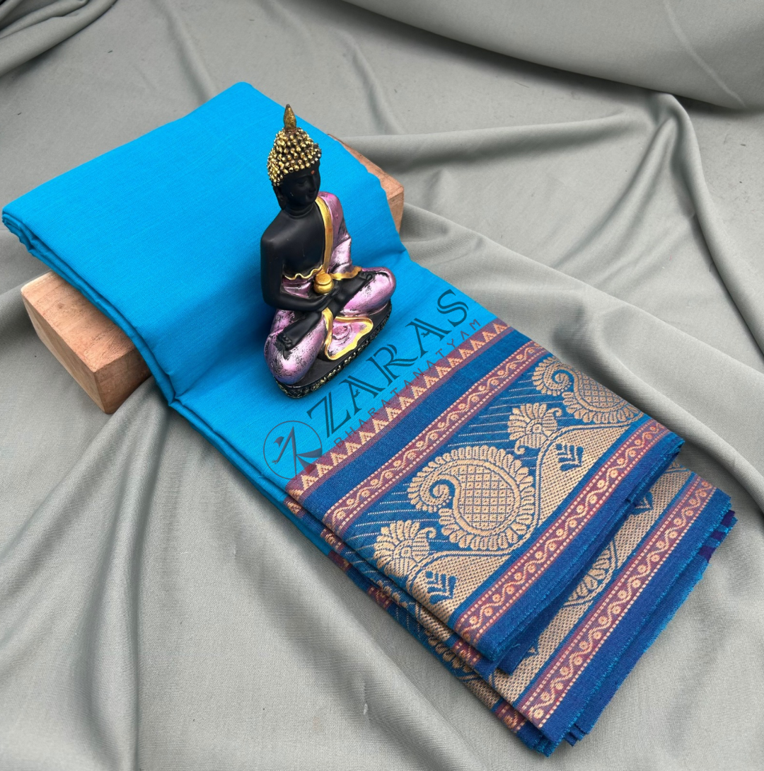 Bharatanatyam Dance Practice Saree - L Blue with Blue Manga Border (6 mtr) image 0