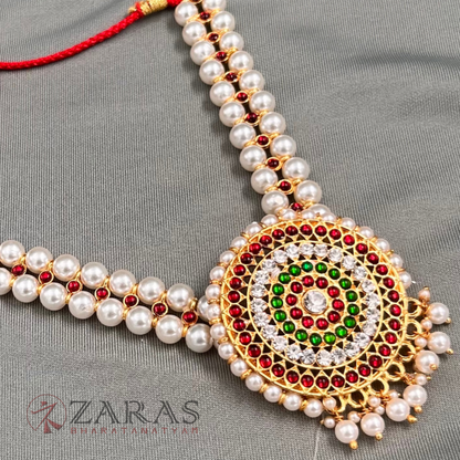 Bharatanatyam Dance Jewellery - Necklace White Pearl DB Round image 0