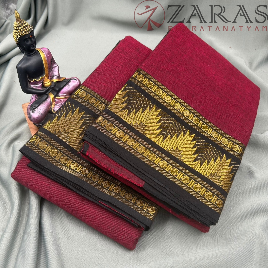 Bharatanatyam Dance Practice Saree - Maroon with Black Temple Border (6 mtr) image 1