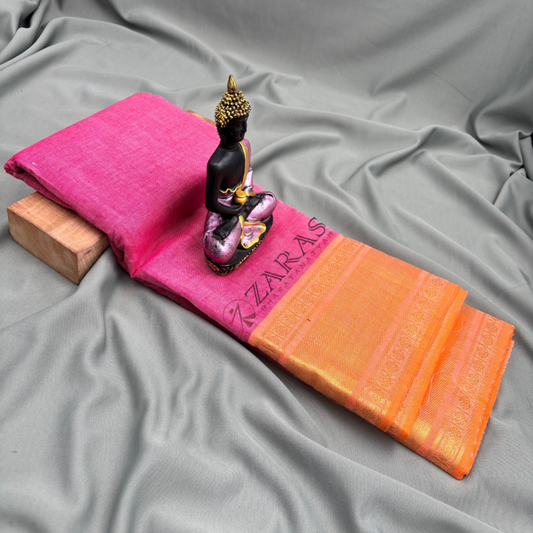 Bharatanatyam Dance Practice Saree - Pink Gold Double Coin image 1