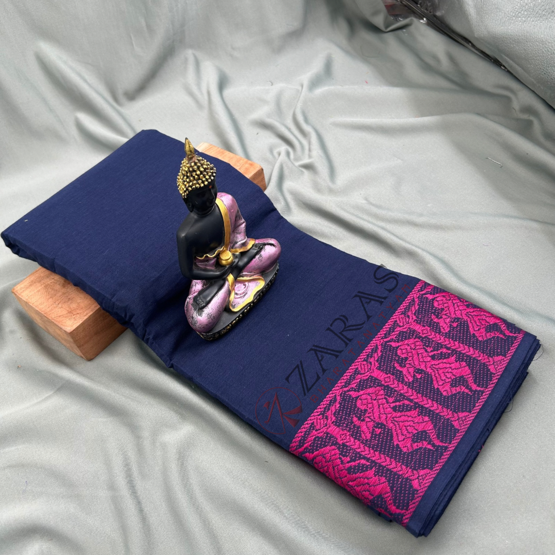 Bharatanatyam Dance Practice Saree - D Blue with Pink Doll Border image 0