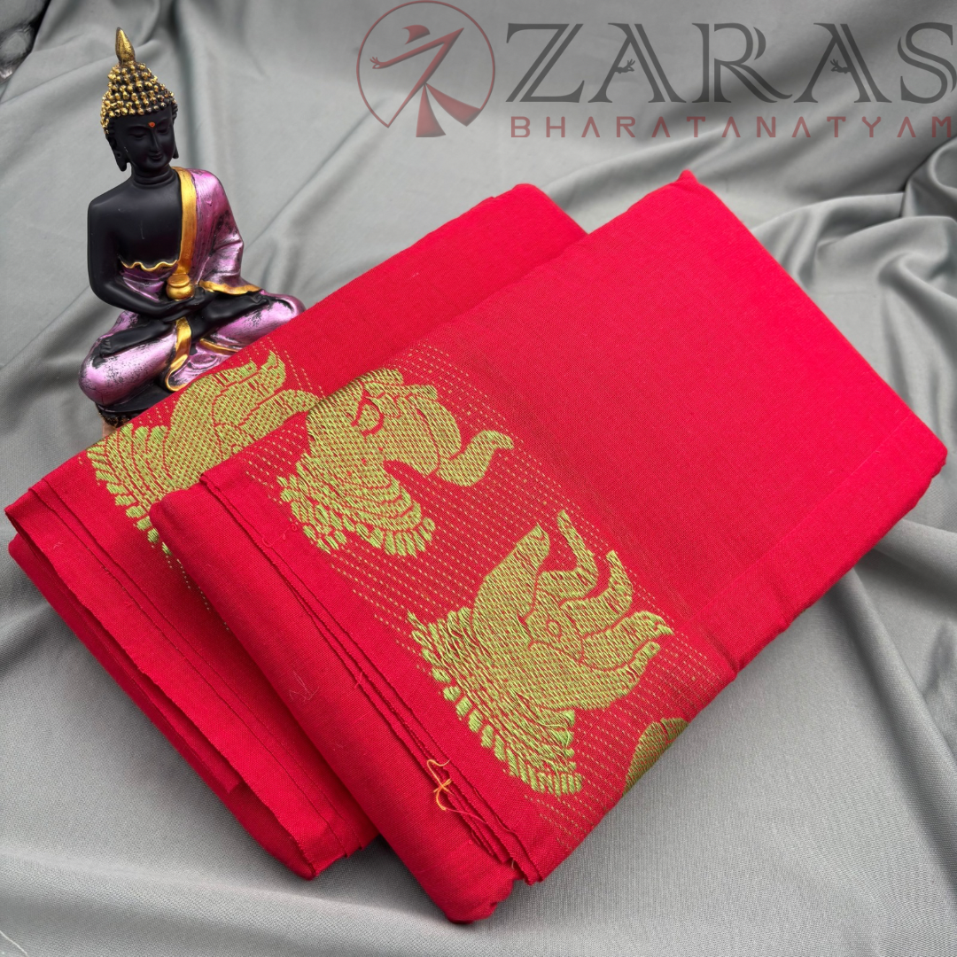Bharatanatyam Dance Practice Saree - Red Green Mudra Border image 2
