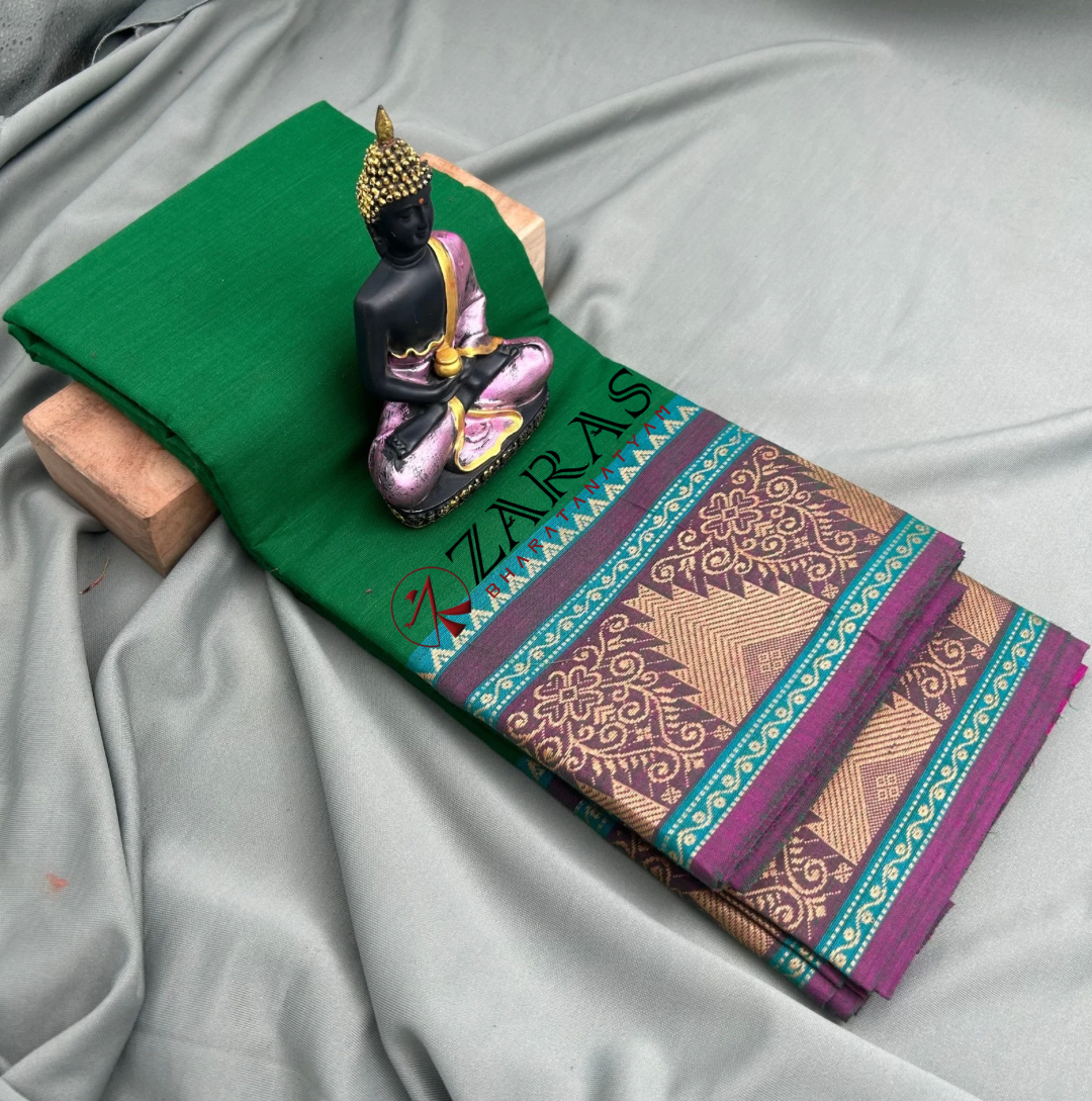 Bharatanatyam Dance Practice Saree - Green with Purple Temple Border (6 mtr) image 0
