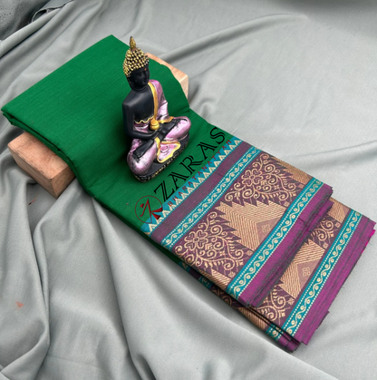 Bharatanatyam Dance Practice Saree - Green with Purple Temple Border (6 mtr) image 0