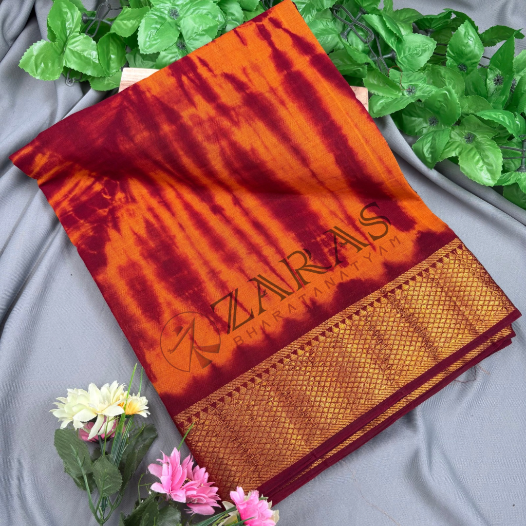 Bharatanatyam Dance Practice Saree - Maroon with Orange Double color Saree with Blouse Material image 0