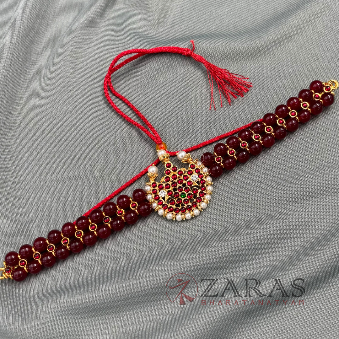 Bharatanatyam Dance Jewellery - Necklace 2L Maroon Pearl Moon Kemp image 1
