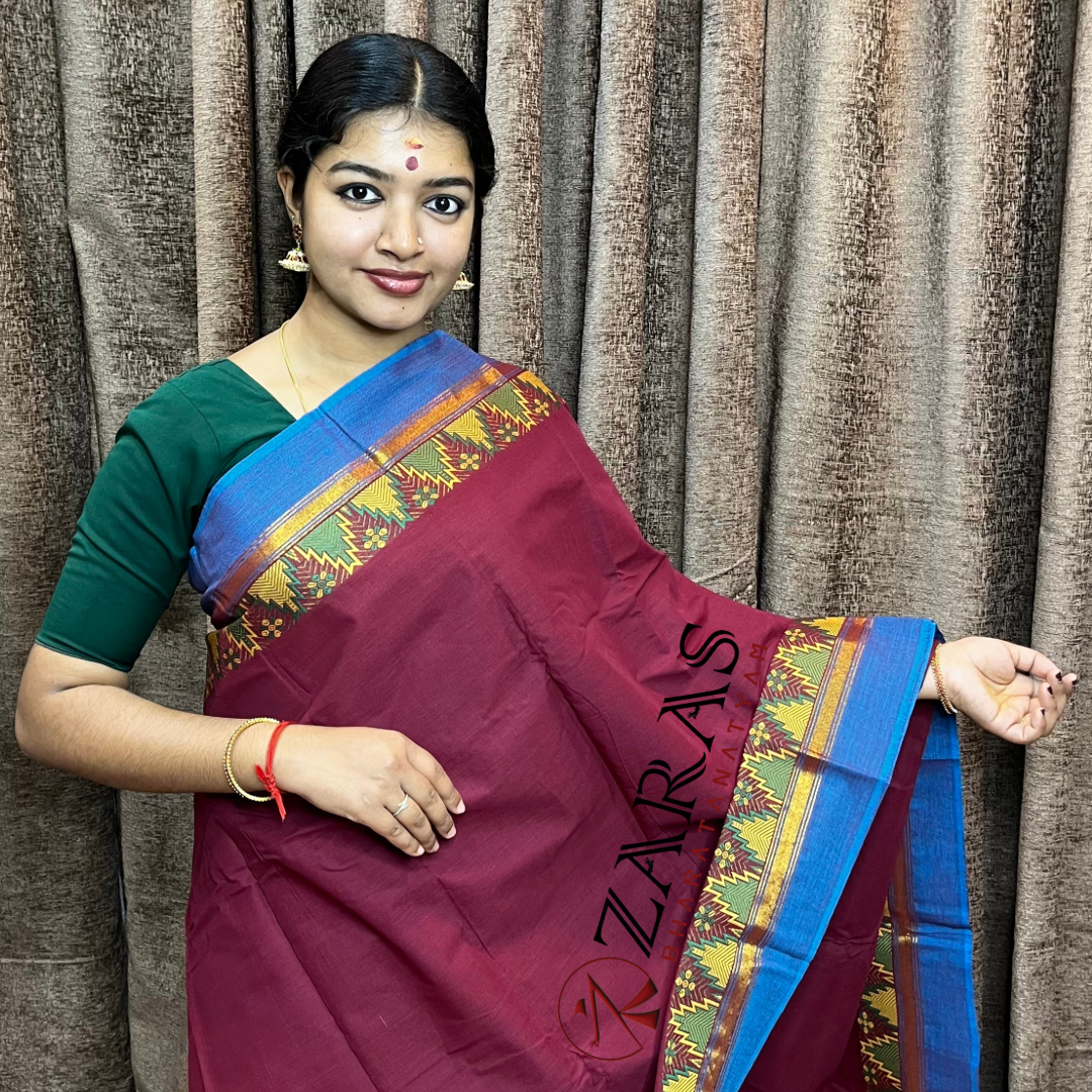 Bharatanatyam Dance Practice Saree - Maroon Blue Gopuram Border image 0
