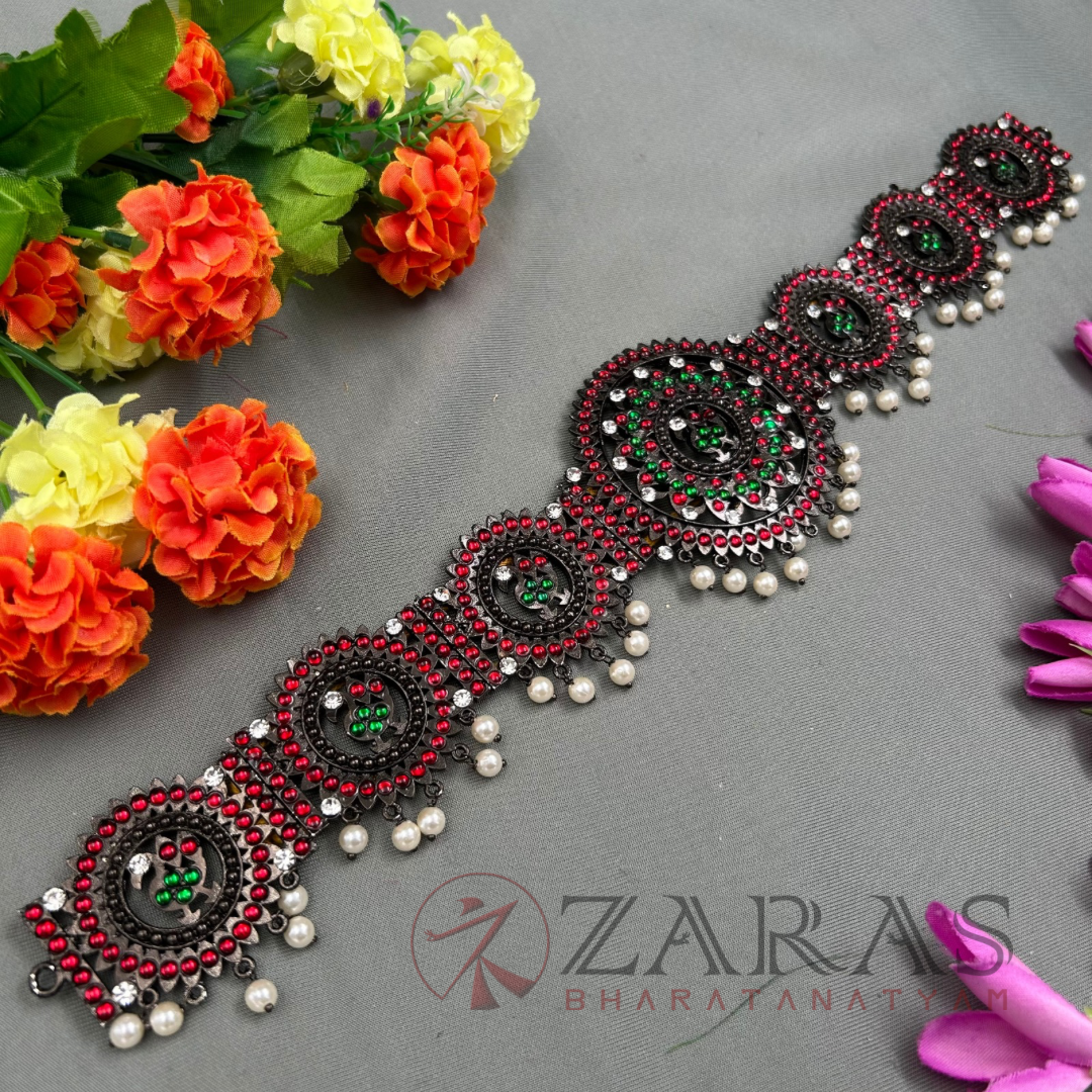 Bharatanatyam Dance Jewellery Black - Round Peacock RG Kemp CS Hip Belt (Ottiyanam) image 1