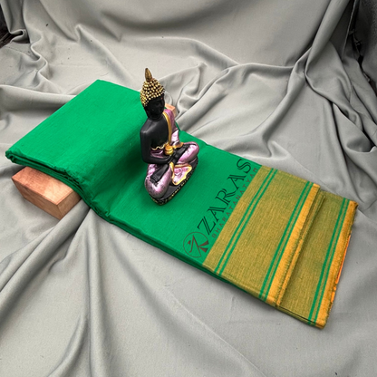 Bharatanatyam Dance Practice Saree - Green Yellow Plain Border image 1