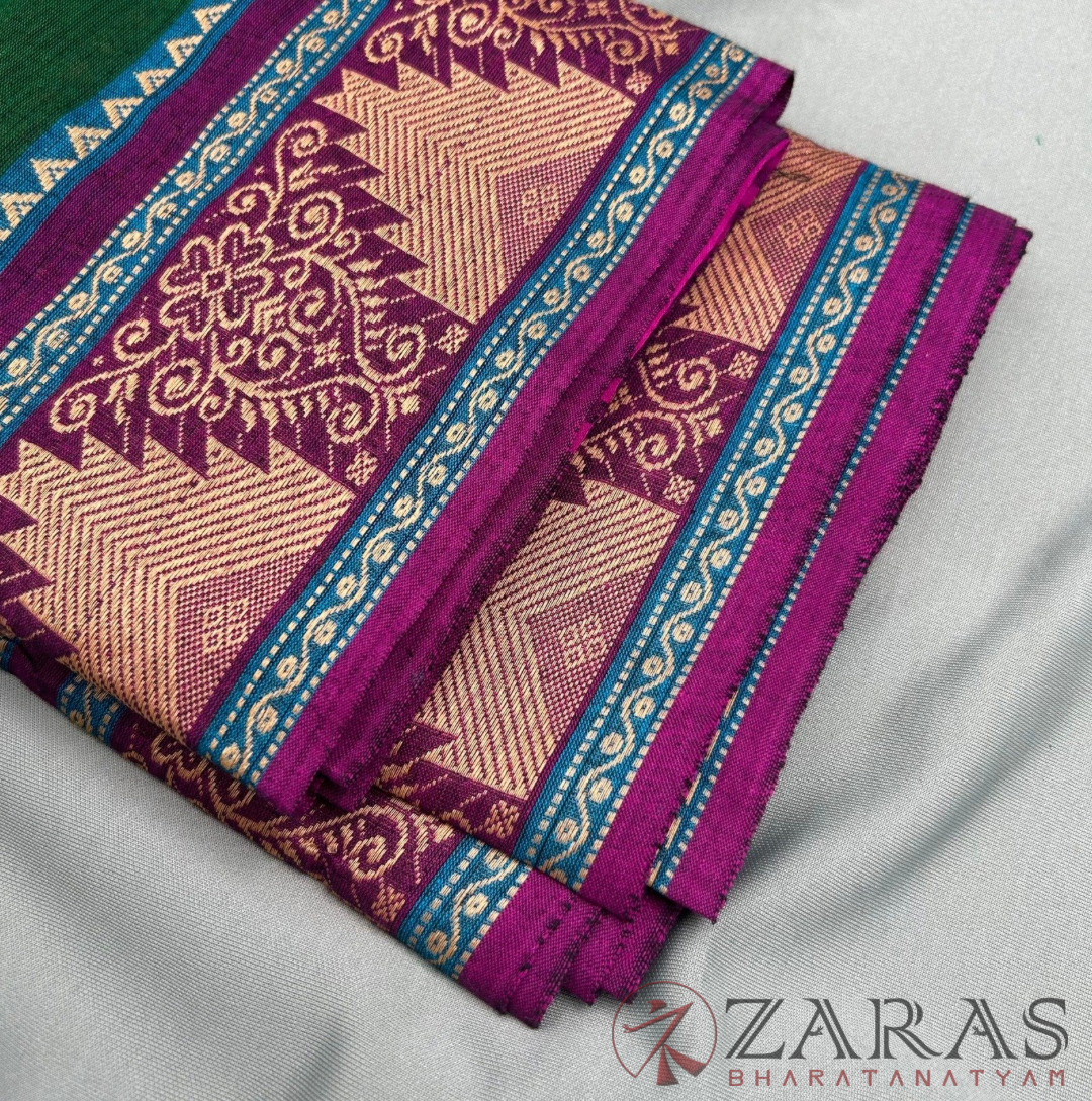 Bharatanatyam Dance Practice Saree - D Green with Purple Temple Border (6 mtr) image 1