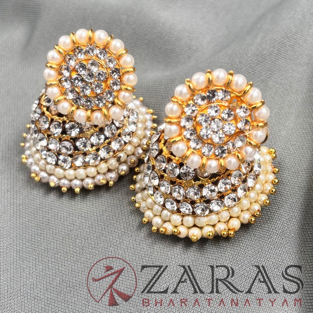 Bharatanatyam Dance Jewellery - Jimiki with Kammal 4L White Stone image 2