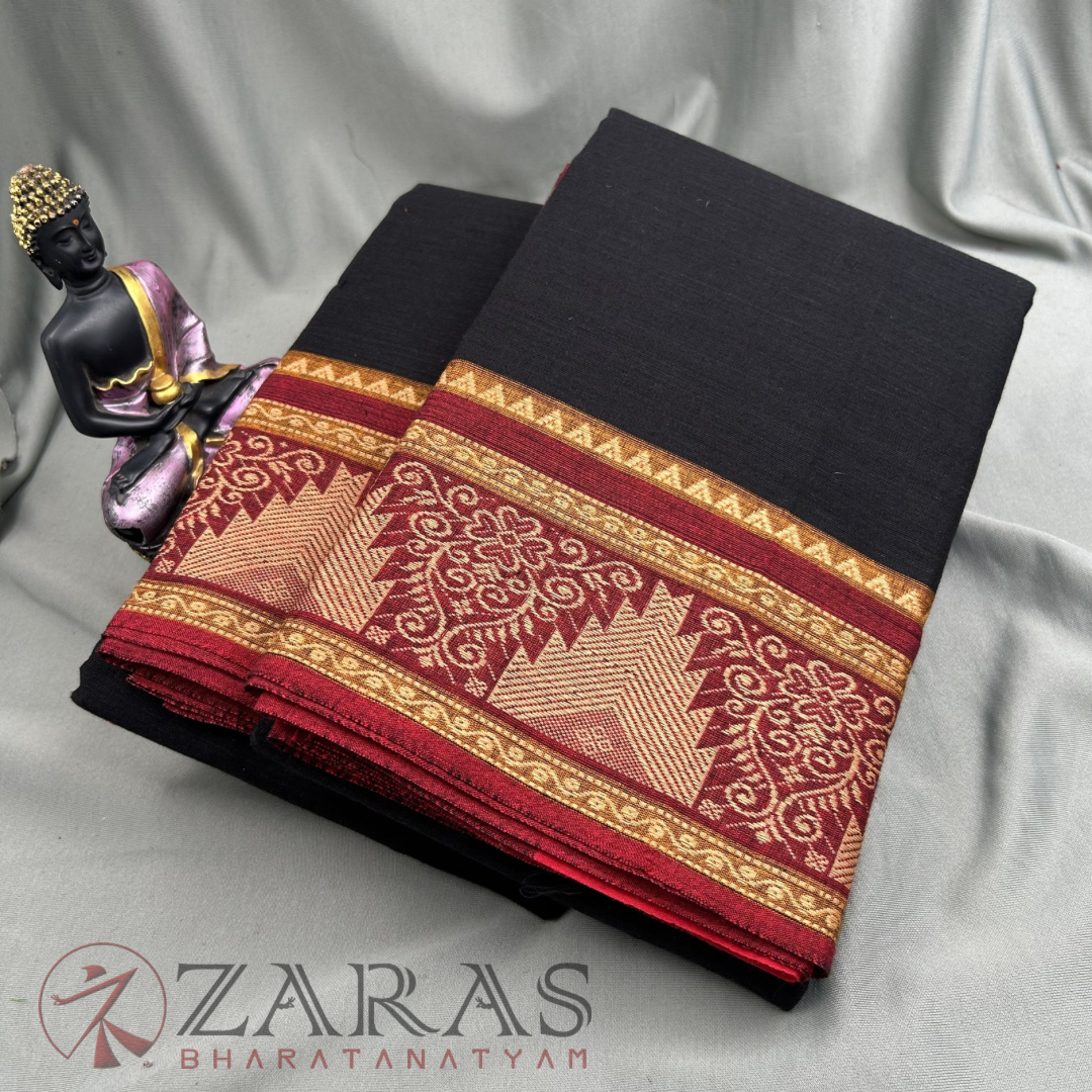 Bharatanatyam Dance Practice Saree - Black with Maroon Temple Border (6 mtr) image 1