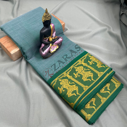 Bharatanatyam Dance Practice Saree - Sea Green with Gold Doll Border image 0
