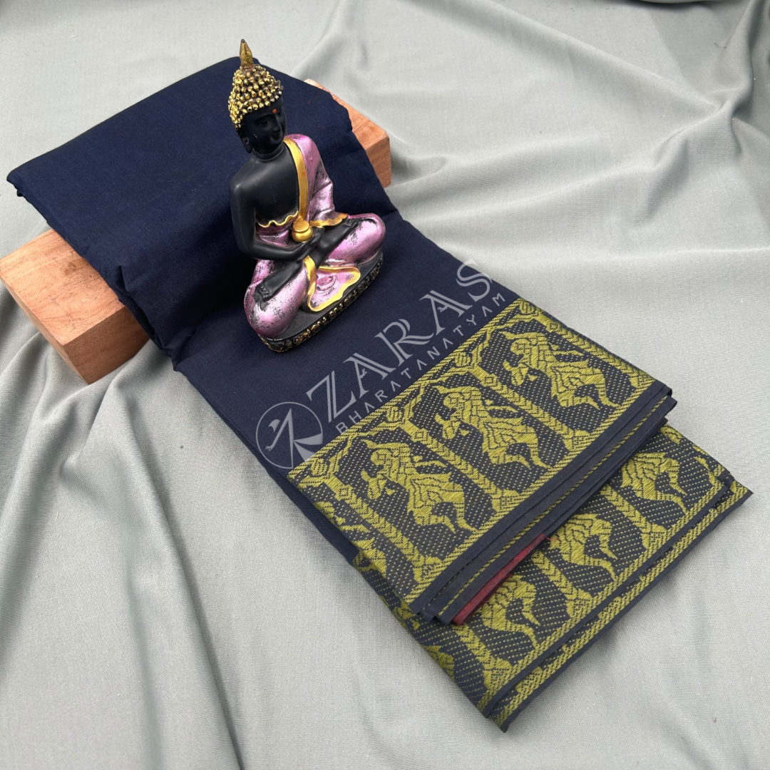 Bharatanatyam Dance Practice Saree - Dark Blue with Yellow Doll Border image 0