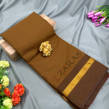 Bharatanatyam Dance Practice Saree - Mehendi Green with Brown Plain Border image 0